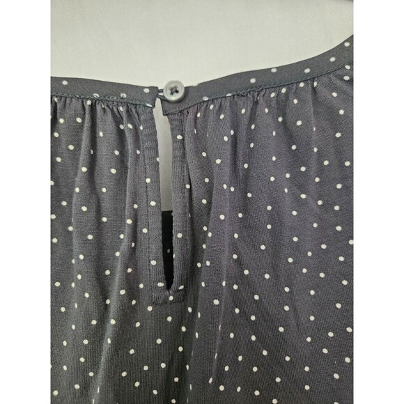 LOFT Dotted Smocked Mixed Media Blouse Size XL Gray White Ruffle - Picture 5 of 9